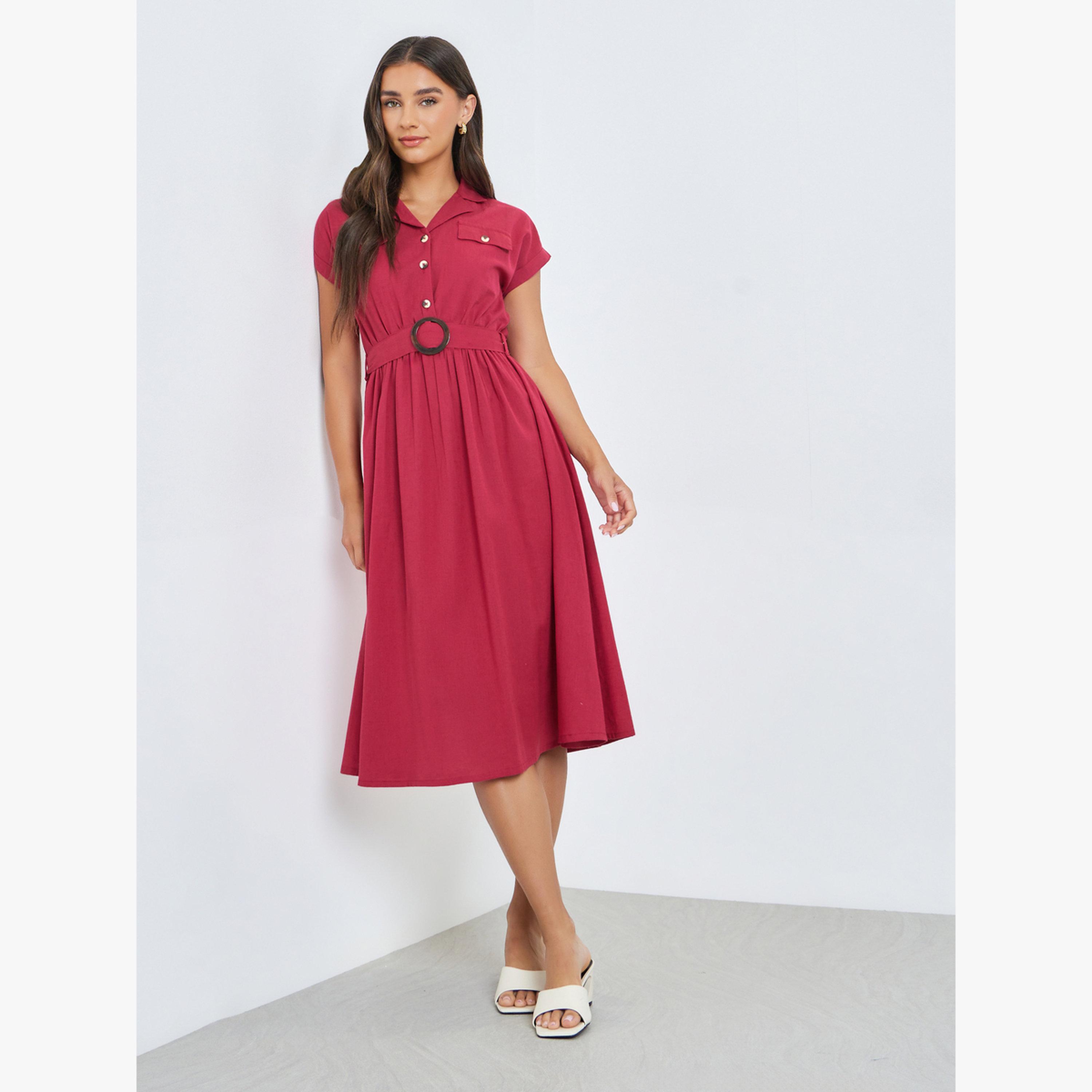 فستان ميدي قطن بحزام-women-clothing-dresses-image-3