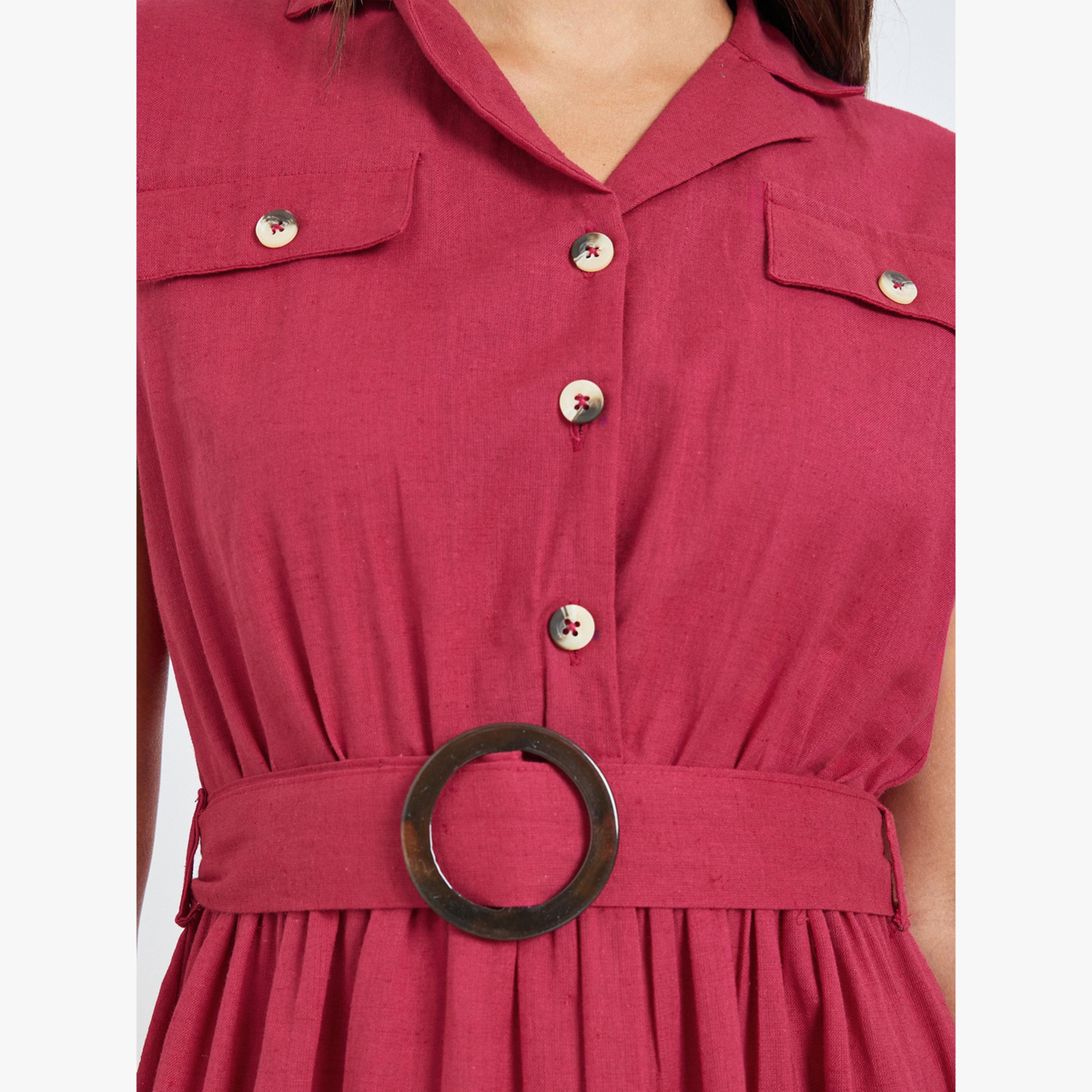 Styli Red Belted Cotton Midi Dress-women-clothing-dresses-image-5