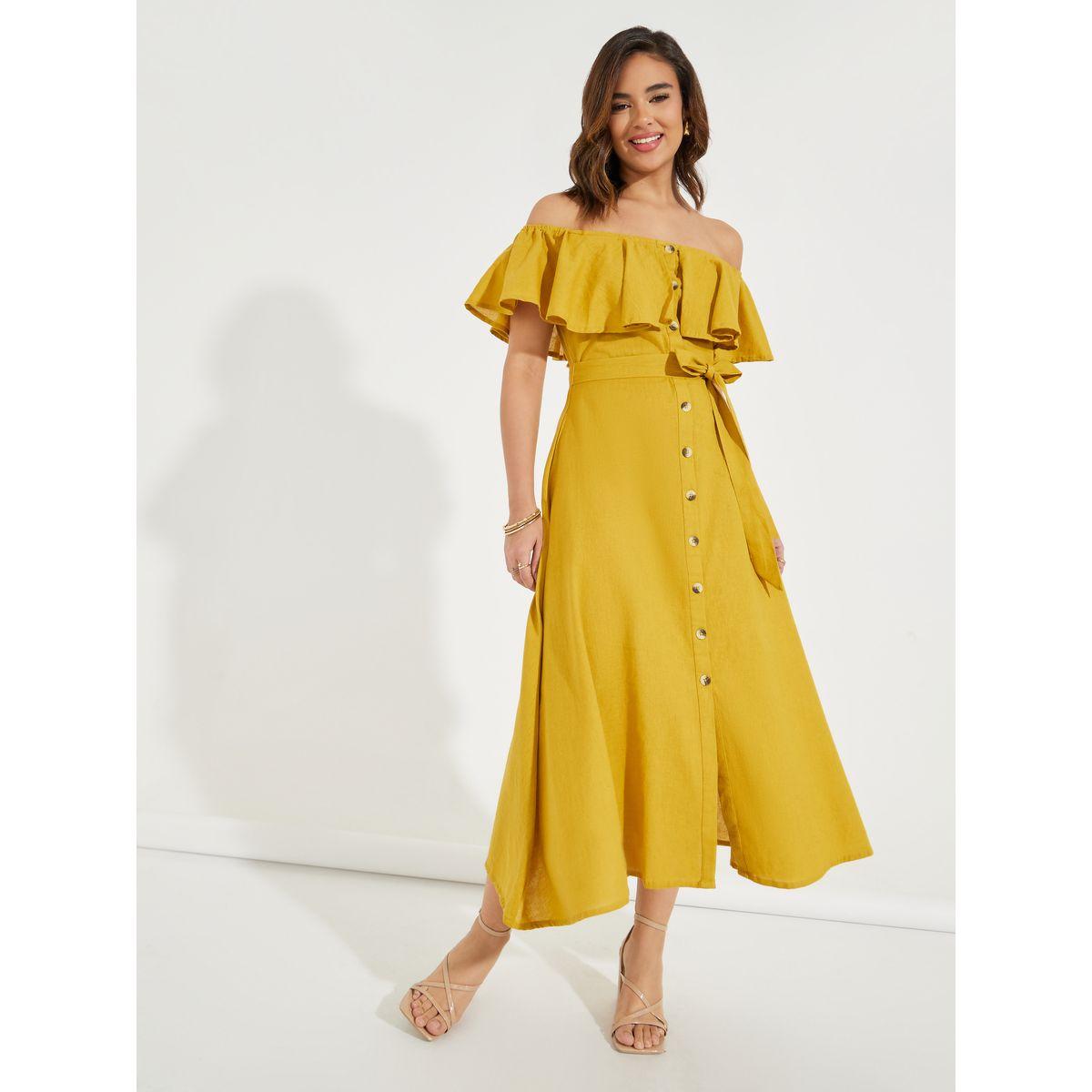 Styli Elevate Frill Off Shoulder A-Line Maxi Dress with Tie Belt-women-clothing-dresses-image-1