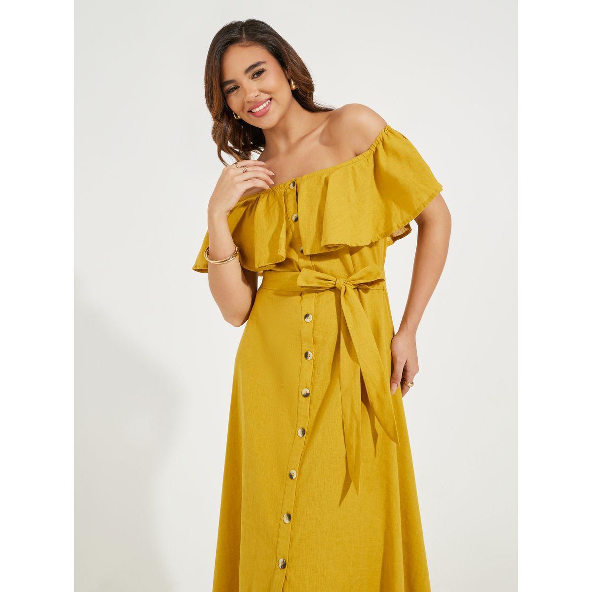 Styli Elevate Frill Off Shoulder A-Line Maxi Dress with Tie Belt-women-clothing-dresses-image-2