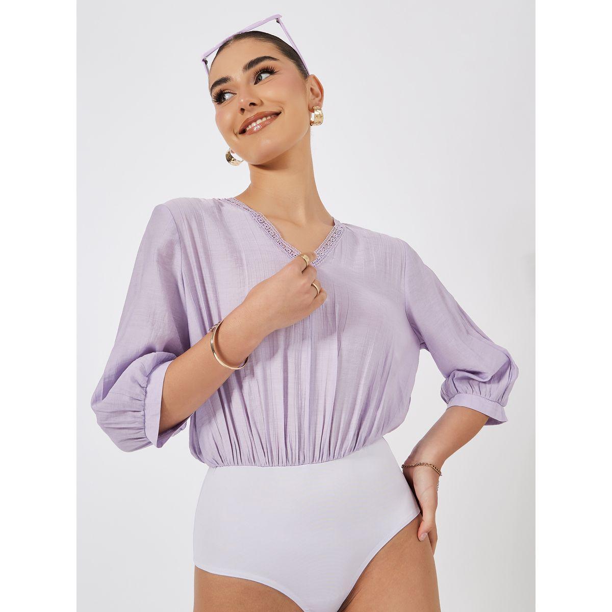 Styli Solid V-Neck Bodysuit with Balloon Sleeve-women-clothing-shirtsandblouses-blouses-image-1