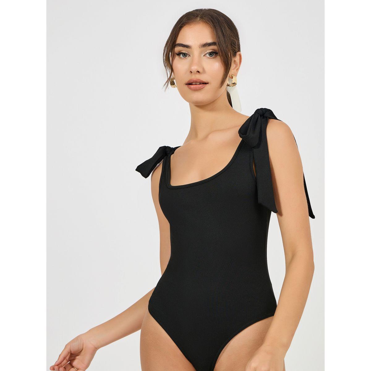 Styli Tie-Up Strap Rib Wide Neck Bodysuit-women-clothing-tshirts-image-1