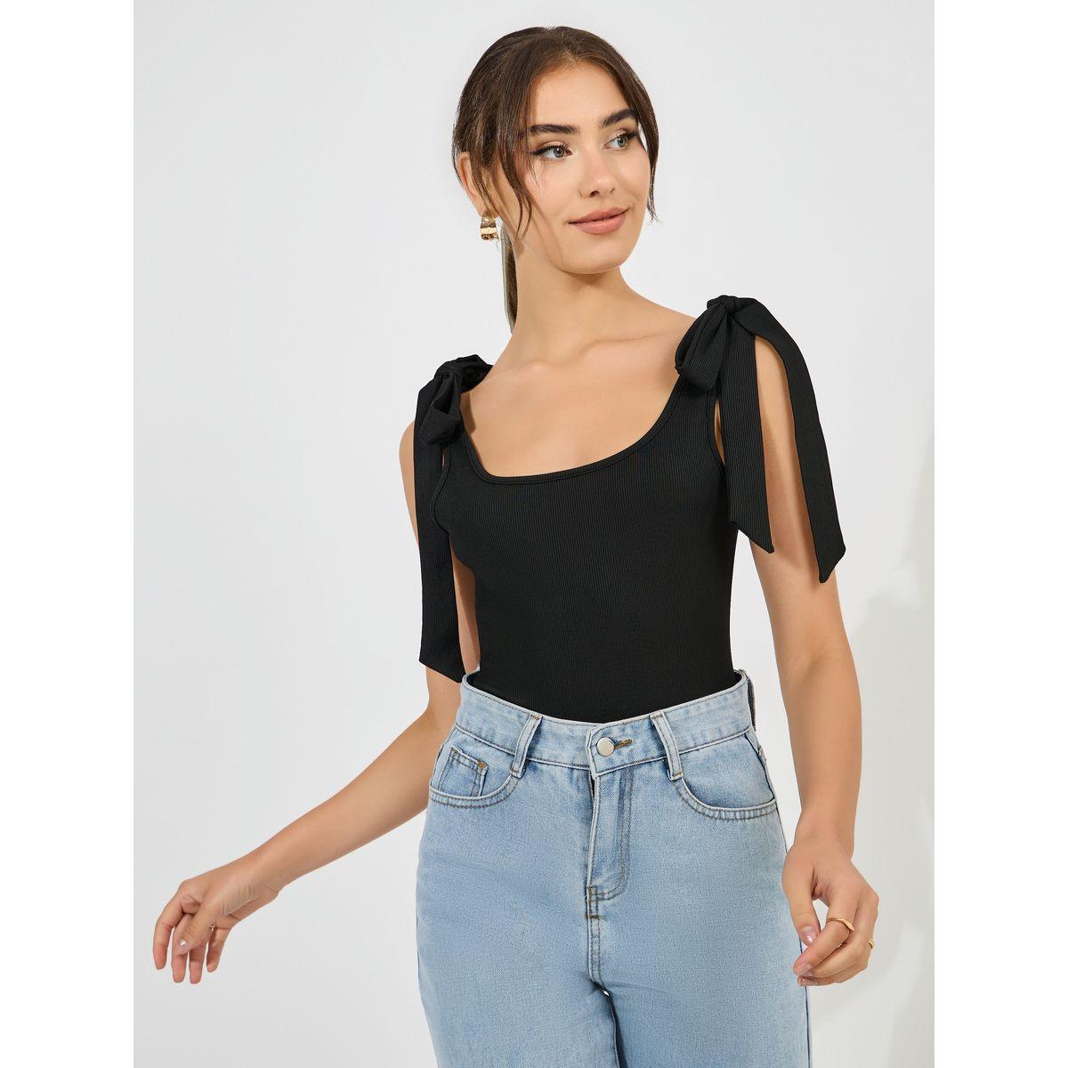 Styli Tie-Up Strap Rib Wide Neck Bodysuit-women-clothing-tshirts-image-2