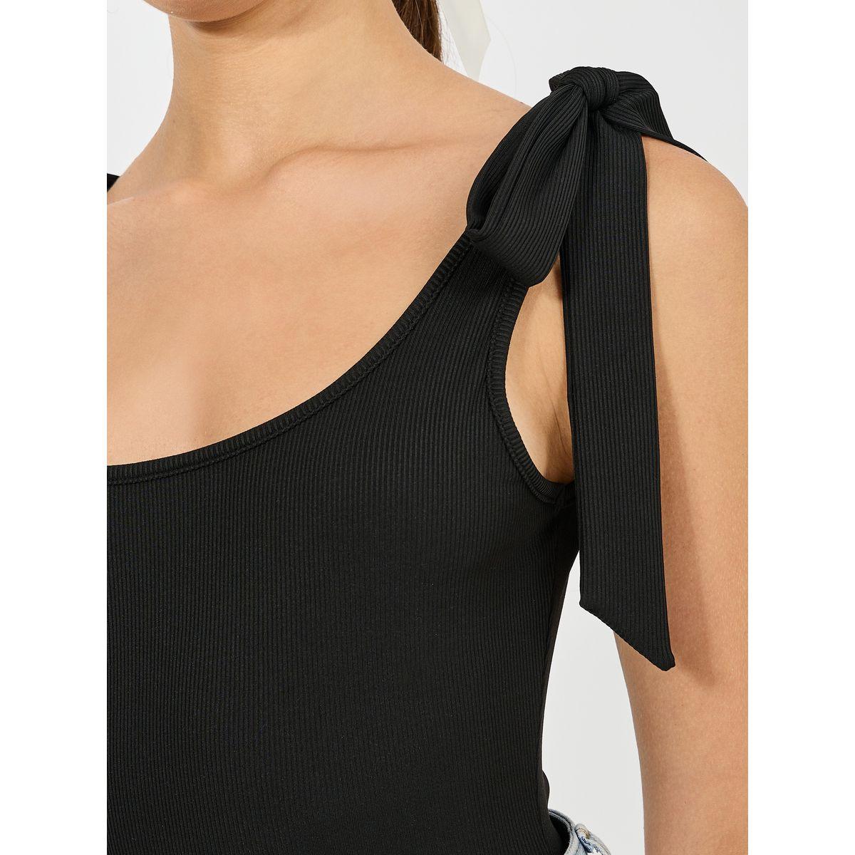 Styli Tie-Up Strap Rib Wide Neck Bodysuit-women-clothing-tshirts-image-4