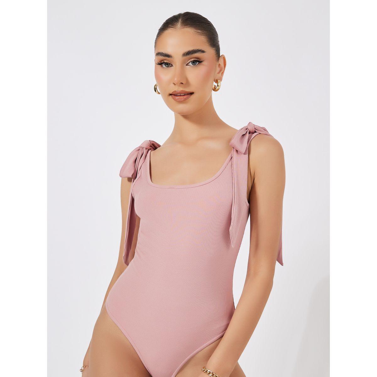 Styli Tie-Up Strap Rib Wide Neck Bodysuit-women-clothing-shirtsandblouses-blouses-image-1