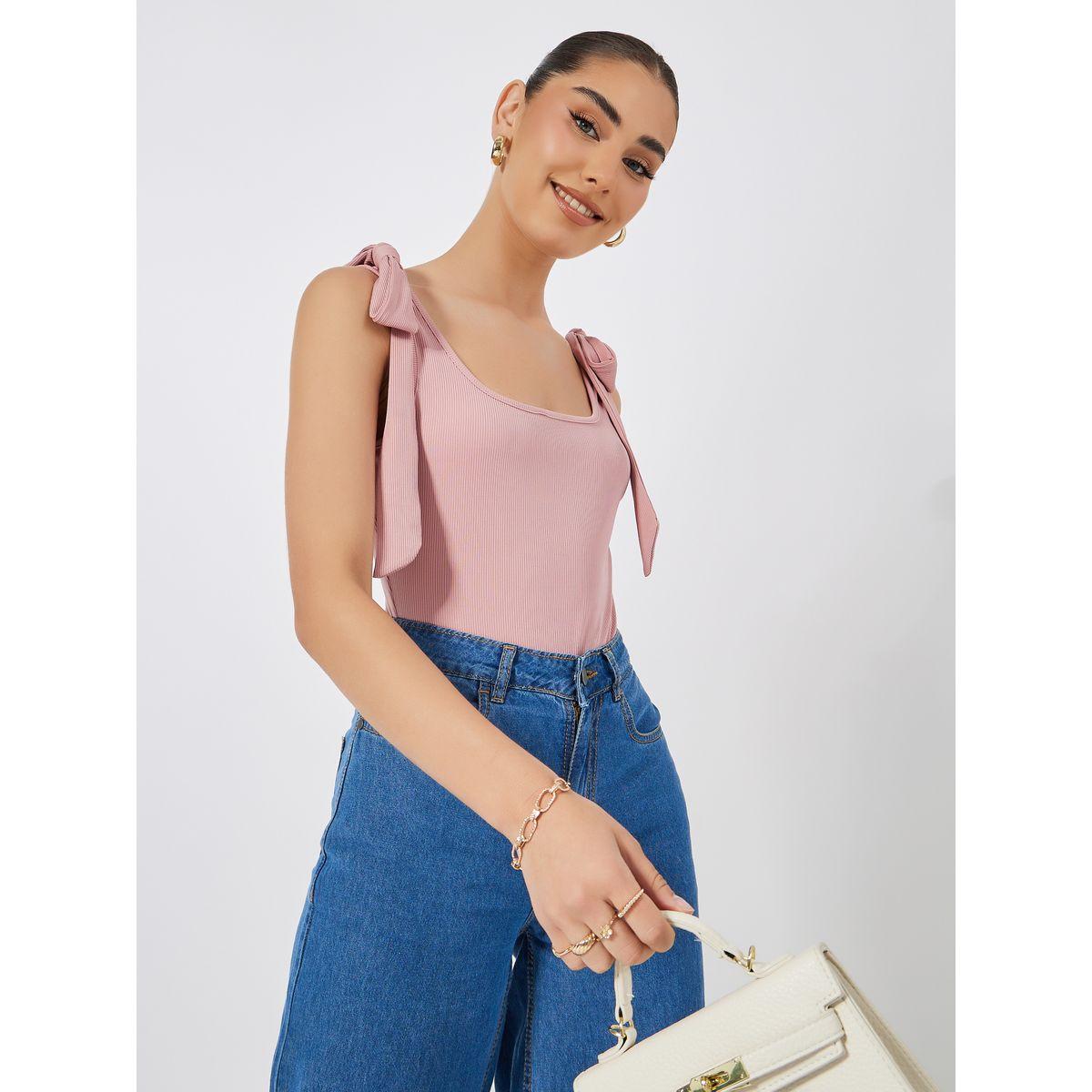 Styli Tie-Up Strap Rib Wide Neck Bodysuit-women-clothing-shirtsandblouses-blouses-image-3