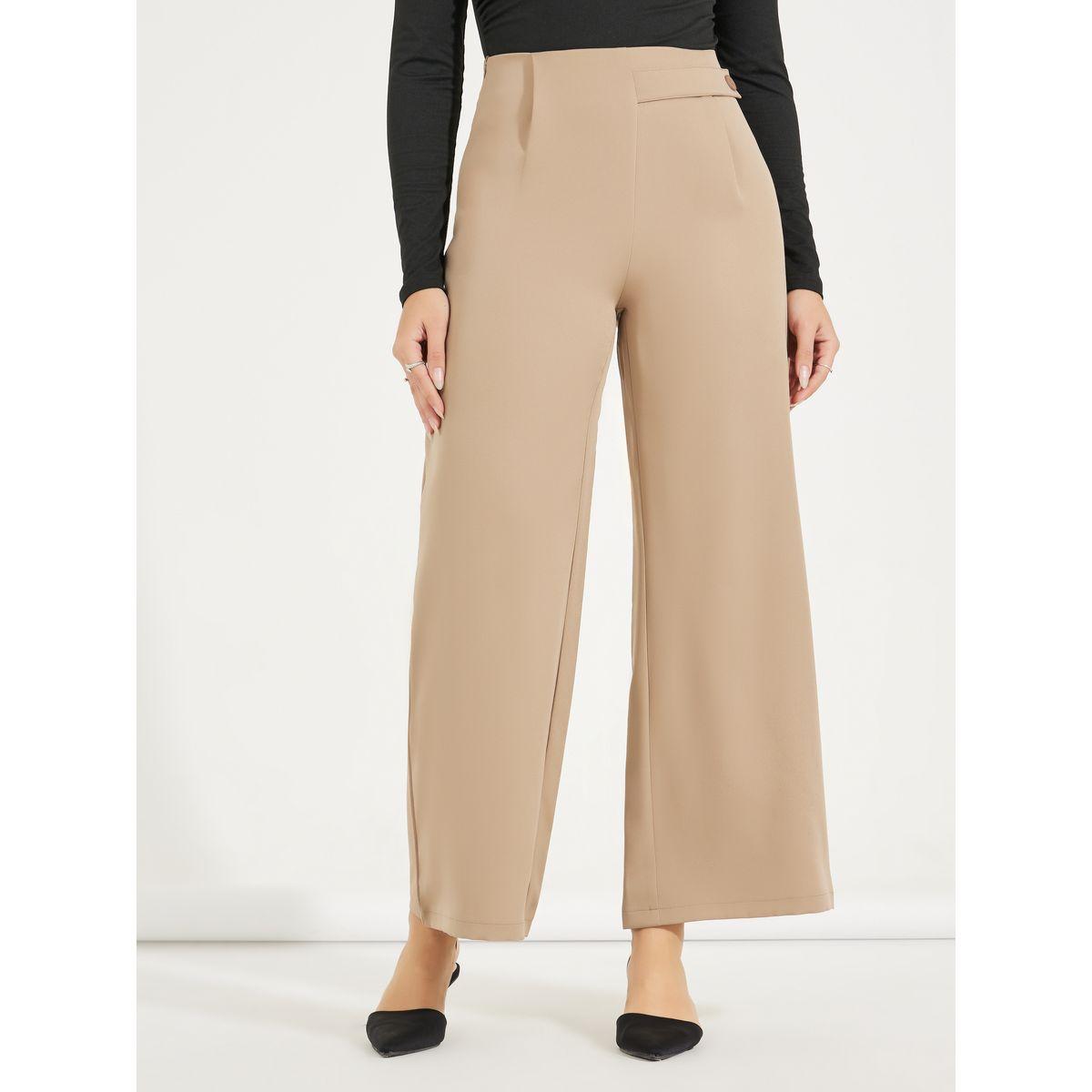 Styli Wide Leg Ankle Length Trousers with Waist Latch Detailing-women-clothing-bottoms-trousers-image-2