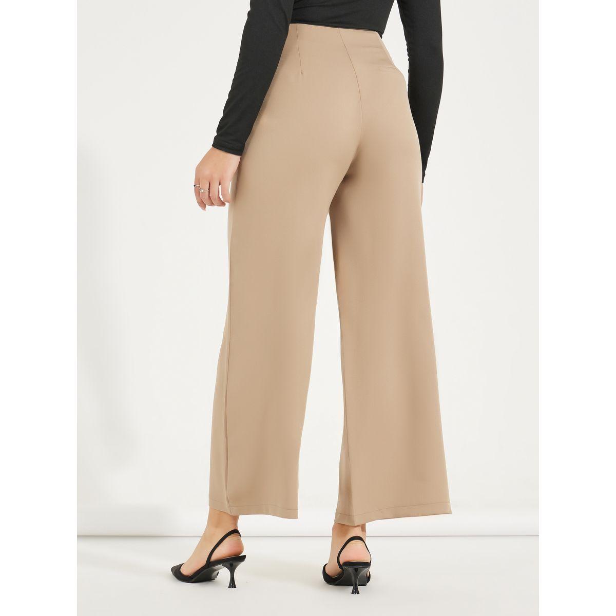 Styli Wide Leg Ankle Length Trousers with Waist Latch Detailing-women-clothing-bottoms-trousers-image-4