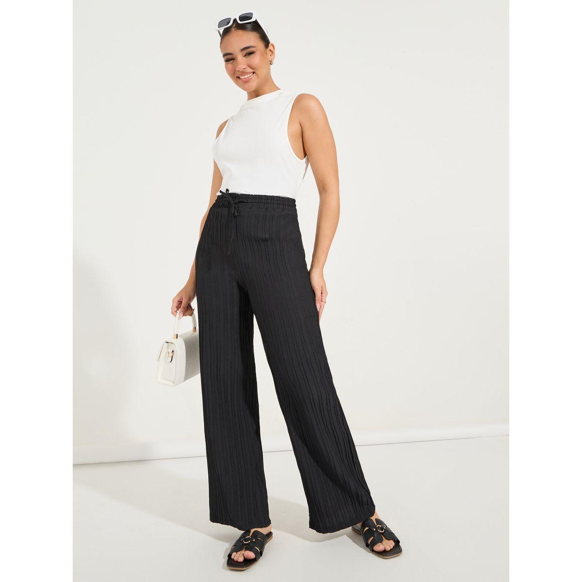 Styli Textured Wide Leg Pants with Drawstrings-women-clothing-bottoms-trousers-image-1
