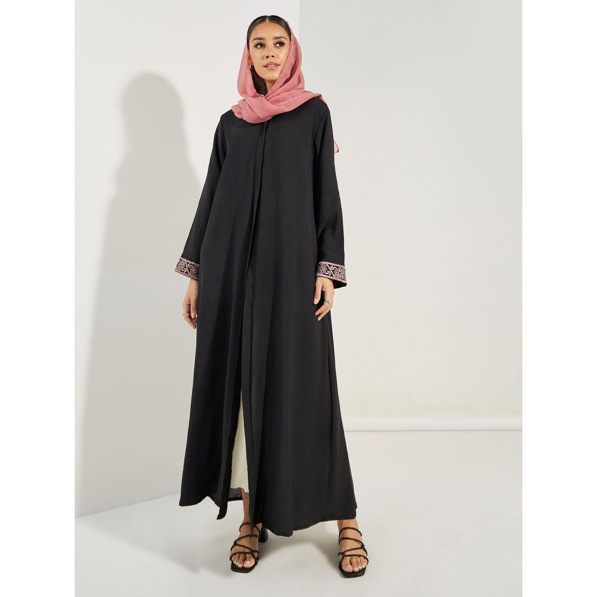 Styli Embroidery Cuff Detail Abaya with Hijab-women-clothingaccessories-scarves-image-1