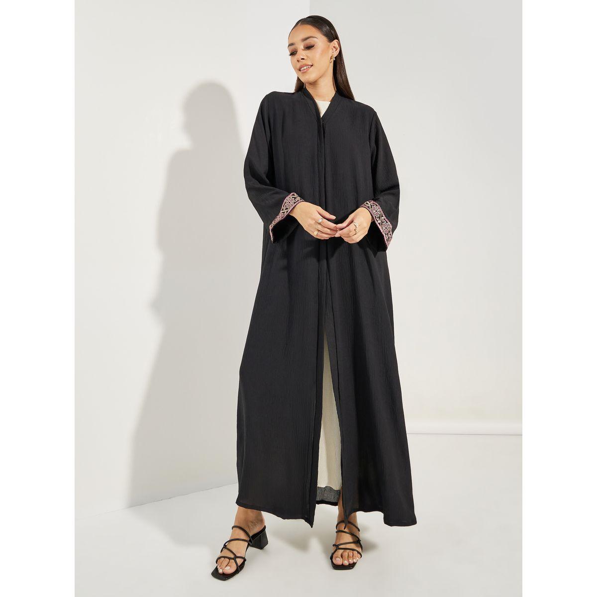 Styli Embroidery Cuff Detail Abaya with Hijab-women-clothingaccessories-scarves-image-3