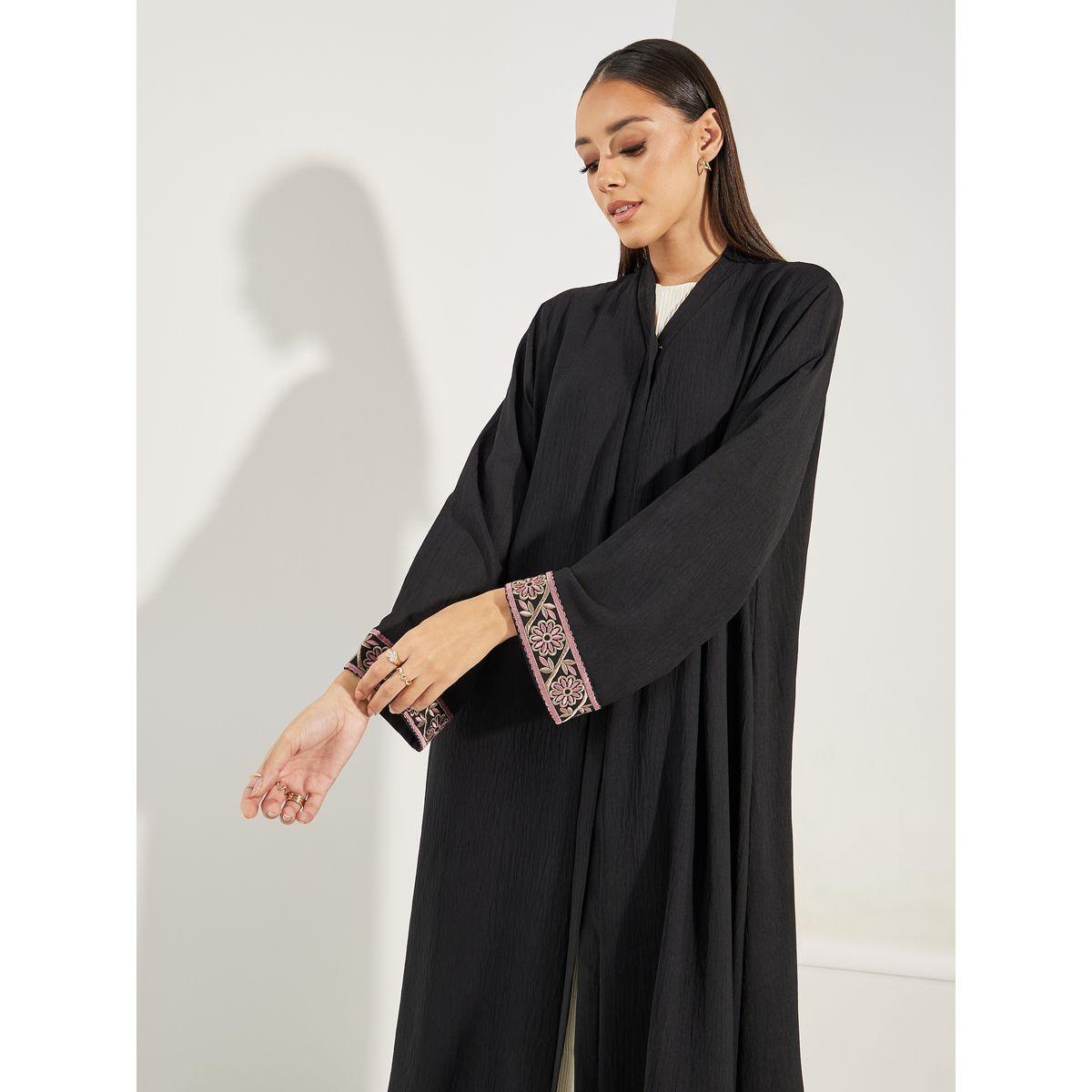 Styli Embroidery Cuff Detail Abaya with Hijab-women-clothingaccessories-scarves-image-4
