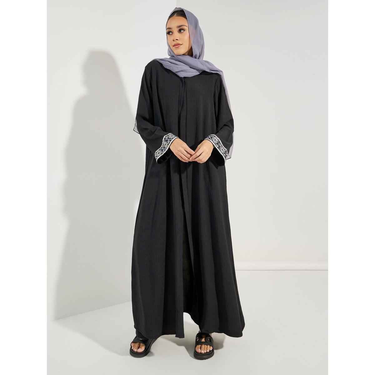 Styli Embroidery Cuff Detail Abaya with Hijab-women-clothingaccessories-scarves-image-1