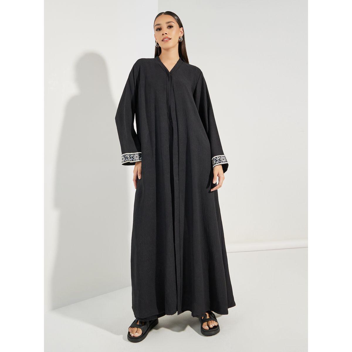 Styli Embroidery Cuff Detail Abaya with Hijab-women-clothingaccessories-scarves-image-3