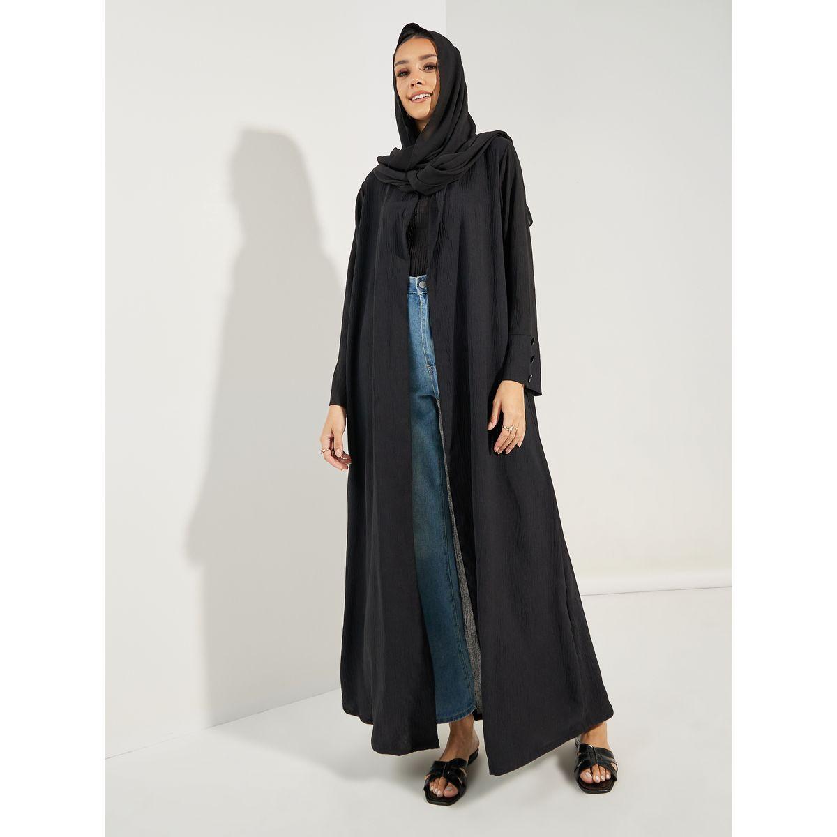 Styli Textured Abaya with Hijab-women-clothingaccessories-scarves-image-1