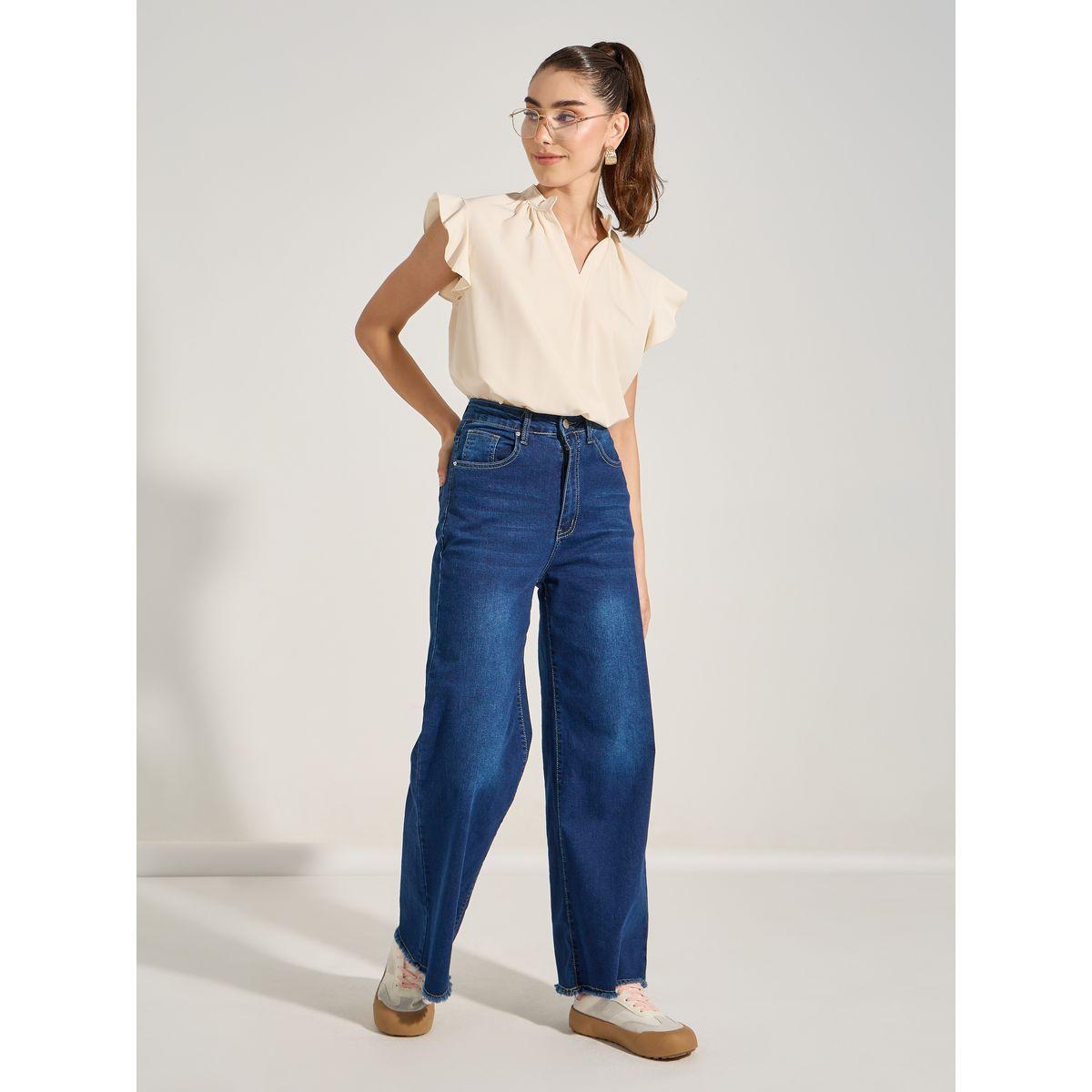 Styli Solid V Neck Frill Trim Blouse-women-clothing-shirtsandblouses-blouses-image-2
