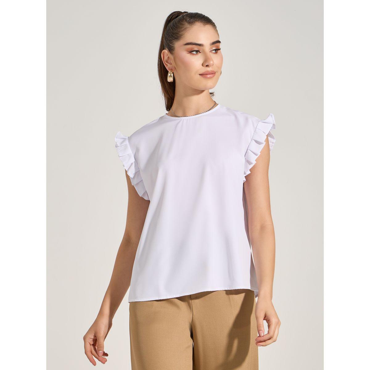 Styli Solid Ruffle Trim Blouse-women-clothing-shirtsandblouses-blouses-image-3