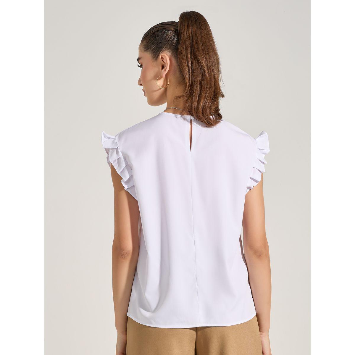 Styli Solid Ruffle Trim Blouse-women-clothing-shirtsandblouses-blouses-image-5