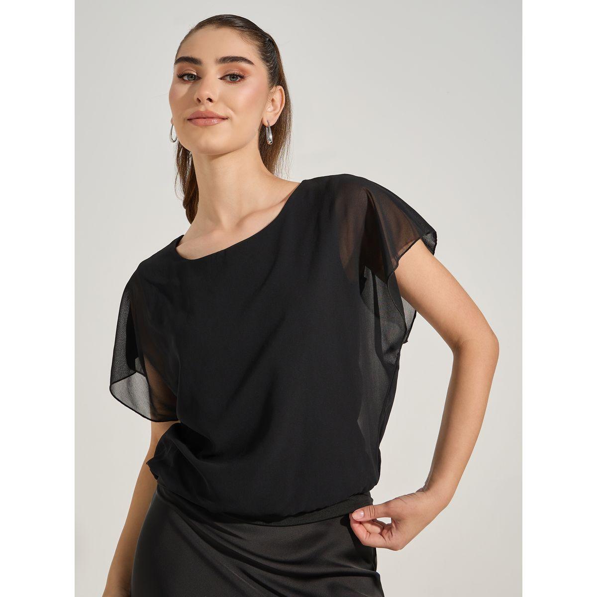 بلوزة شيفون سادة باكمام قصيرة-women-clothing-shirtsandblouses-blouses-image-5