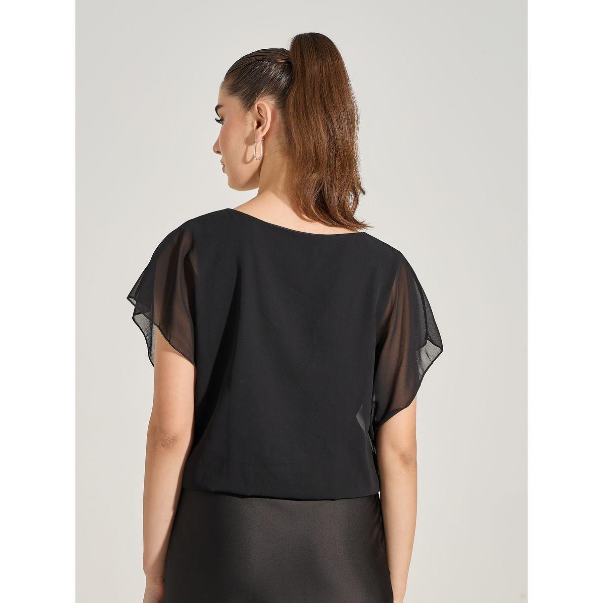 بلوزة شيفون سادة باكمام قصيرة-women-clothing-shirtsandblouses-blouses-image-2