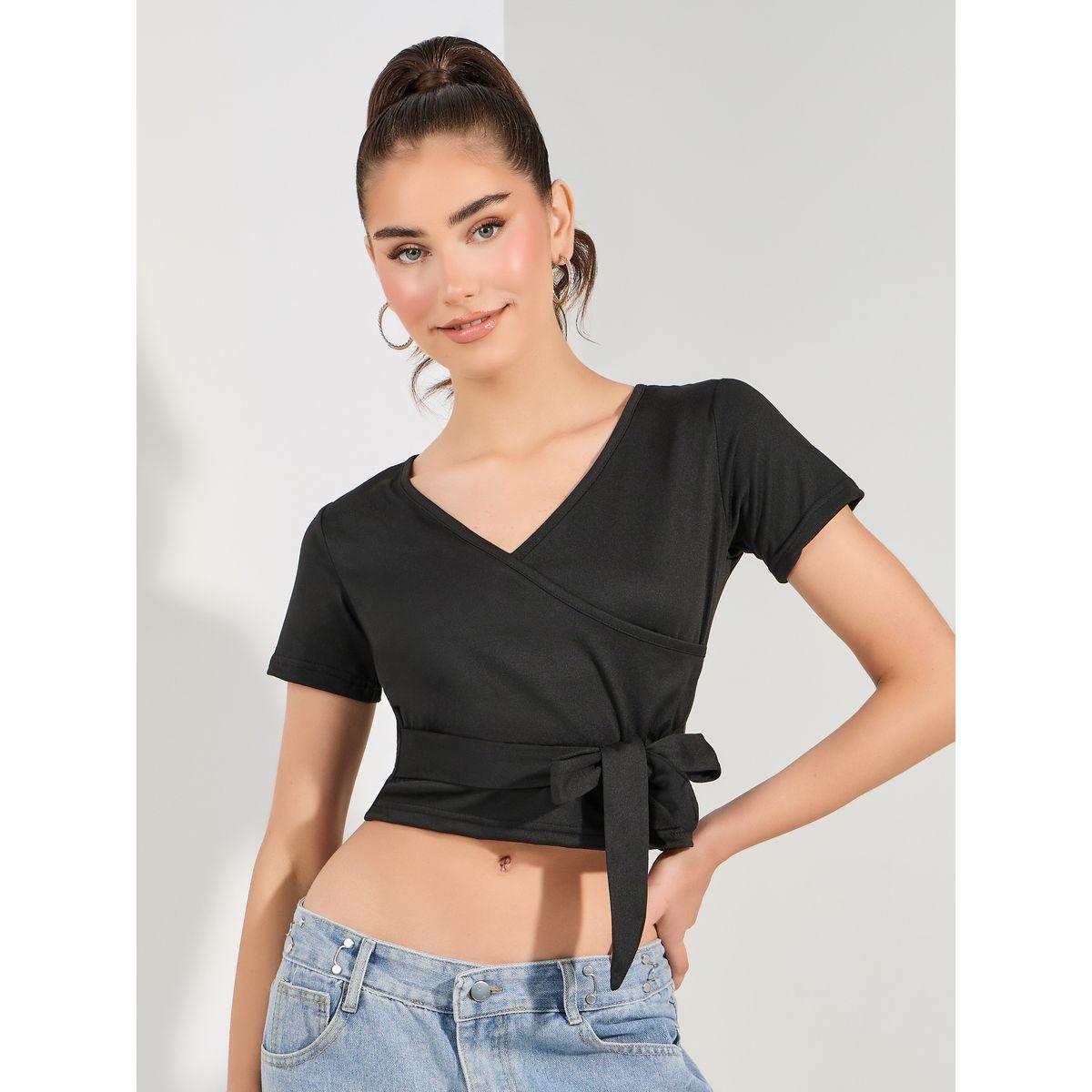 Styli Solid Wrap Front Crop Top-women-clothing-shirtsandblouses-blouses-image-1