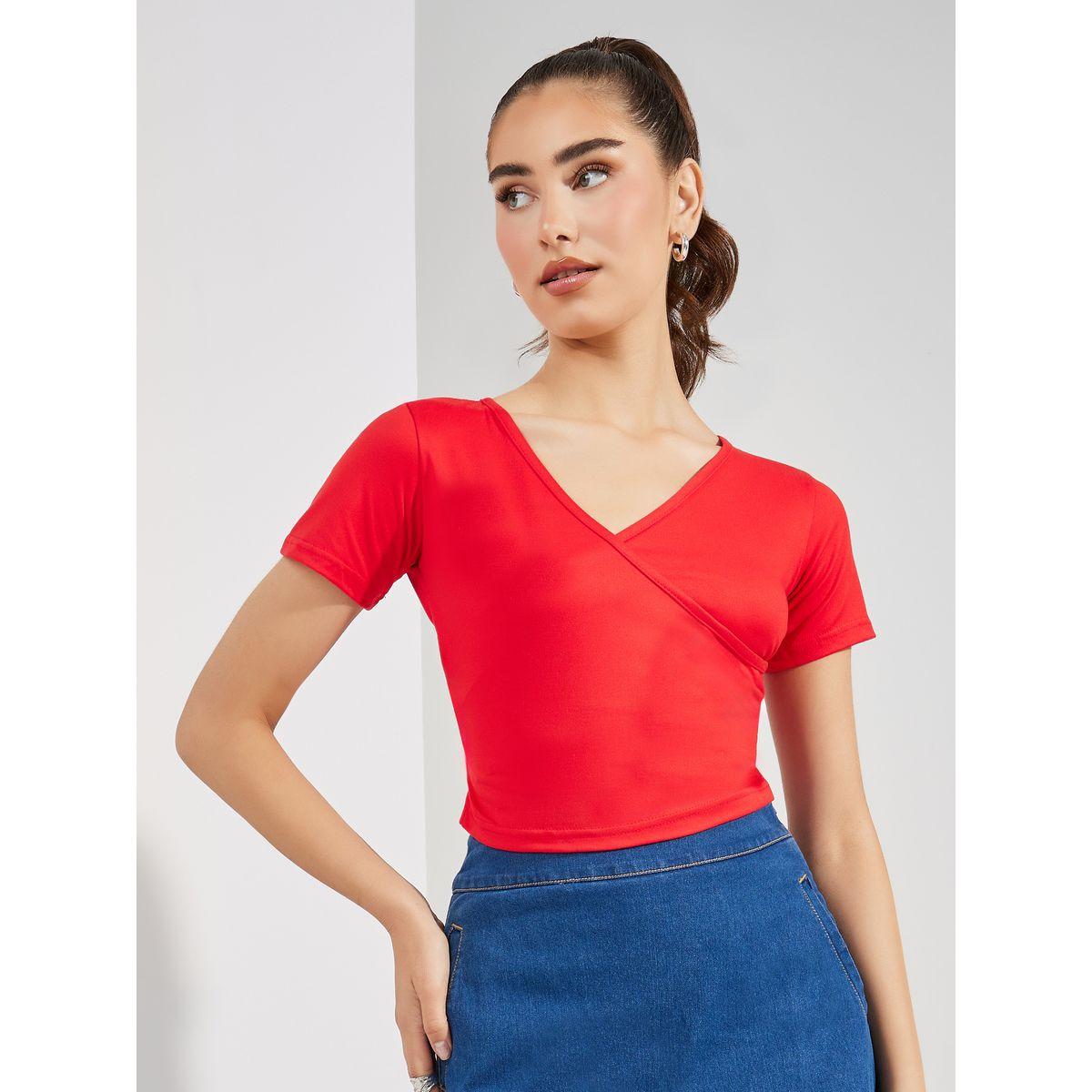 Styli Solid Wrap Front Crop Top-women-clothing-shirtsandblouses-blouses-image-1