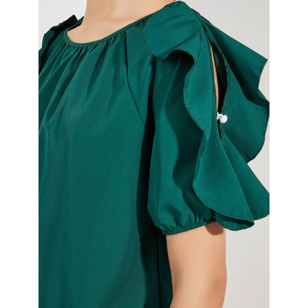Styli Solid Ruffled Sleeves Blouse with Button-women-clothing-shirtsandblouses-blouses-image-4