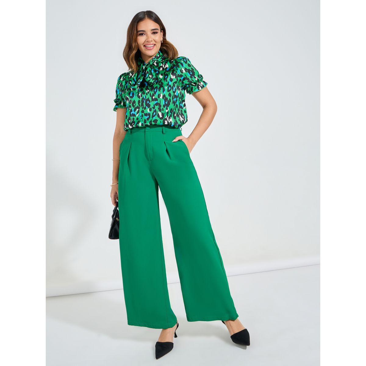 بنطال سادة بارجل واسعة لوكس ويف × ستايلي-women-clothing-bottoms-trousers-image-1
