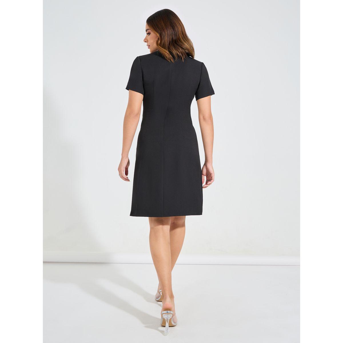 Luxewave X Styli  Solid Mock Wrap Knee Length Dress-women-clothing-dresses-image-6