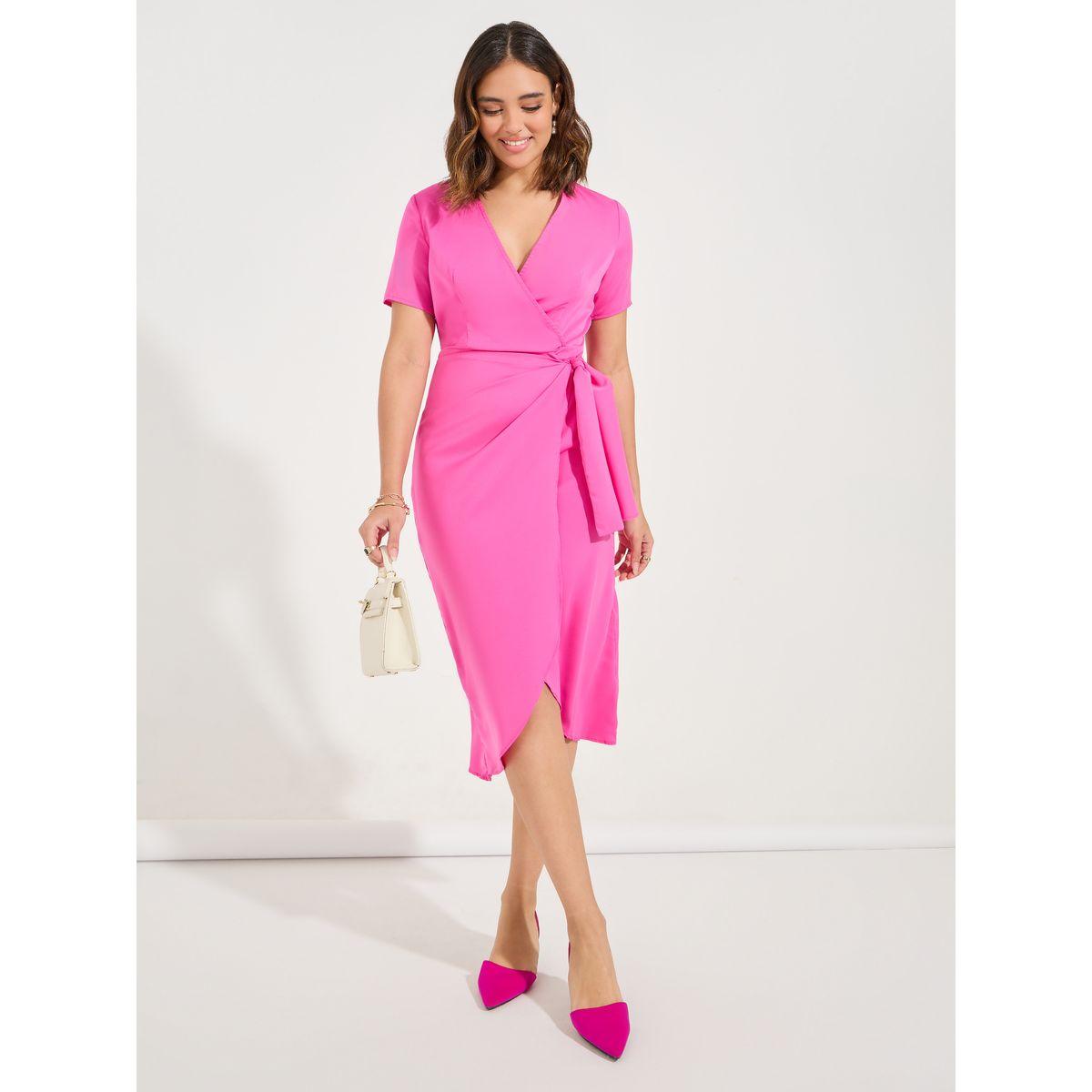 Luxewave X Styli  Solid V Neck Midi Wrap Dress-women-clothing-dresses-image-2