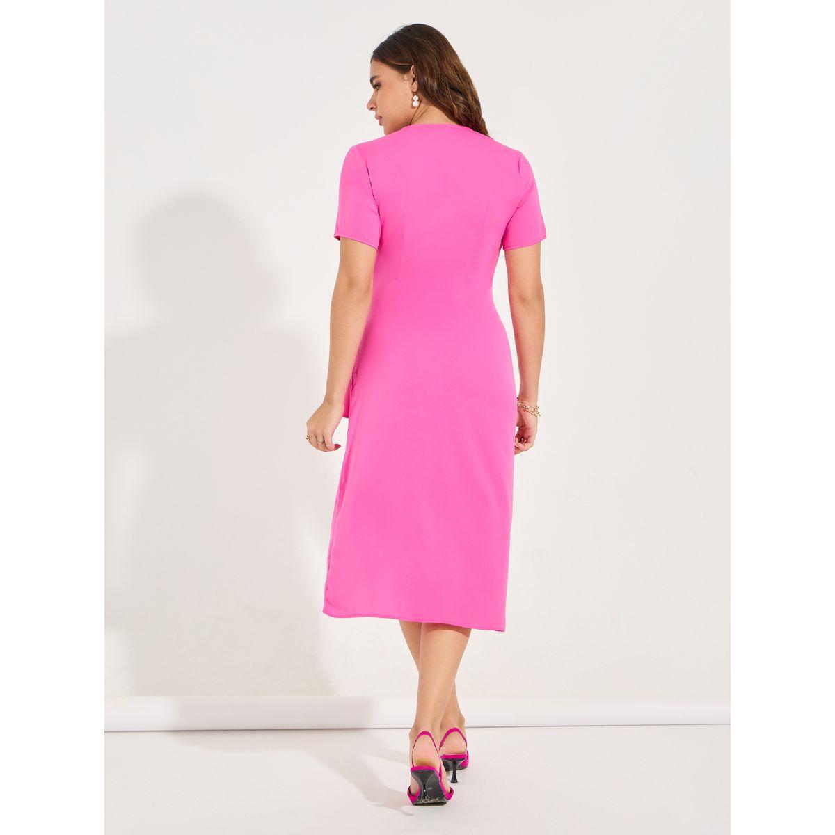 Luxewave X Styli  Solid V Neck Midi Wrap Dress-women-clothing-dresses-image-6