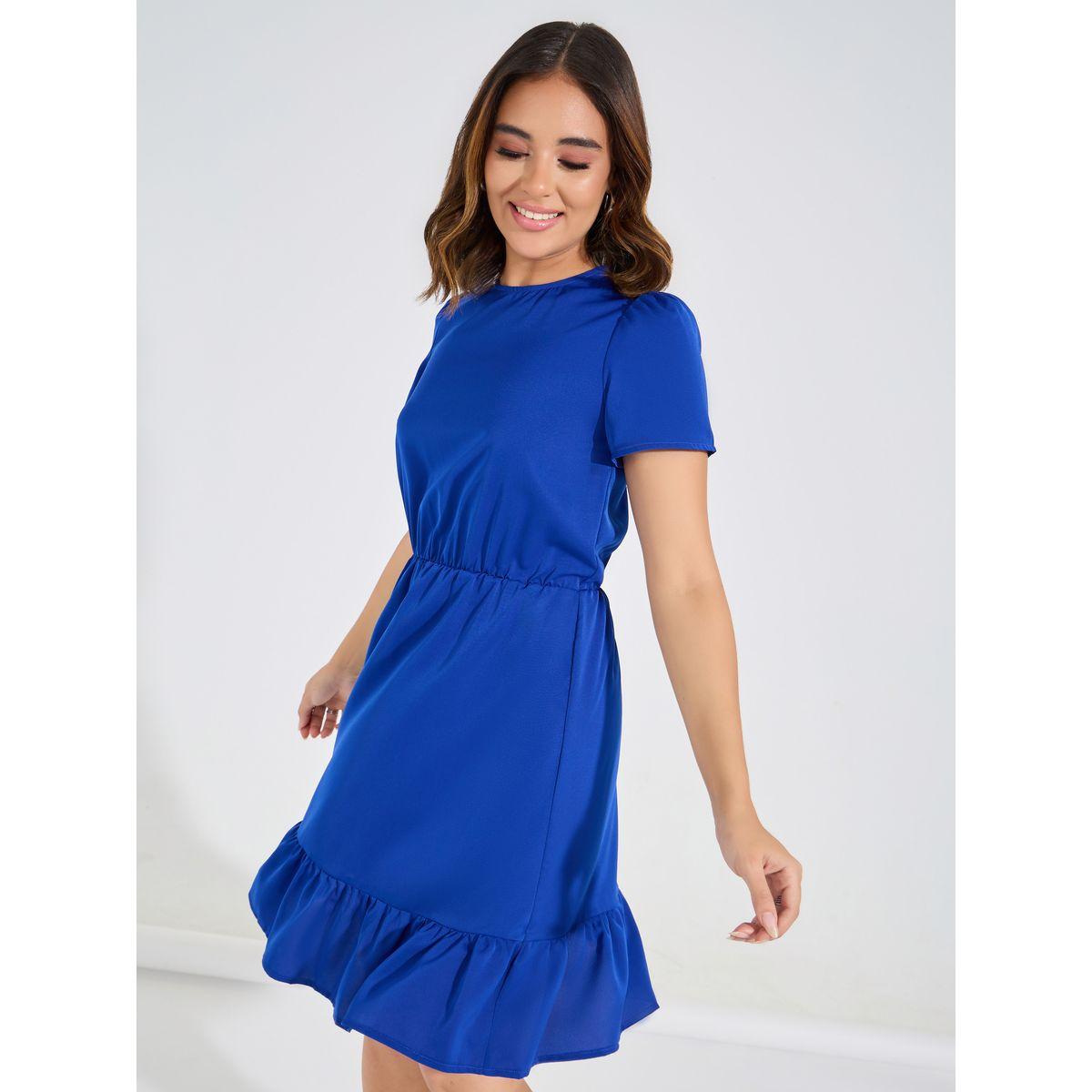 Luxewave X Styli  Solid Puff Sleeves Knee Length Dress-women-clothing-dresses-image-1