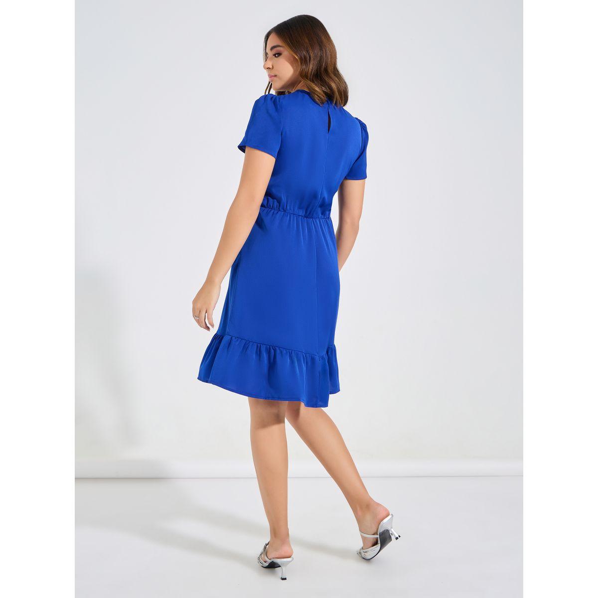 فستان سادة بطول الركبة واكمام منفوخة لوكس ويف × ستايلي-women-clothing-dresses-image-6