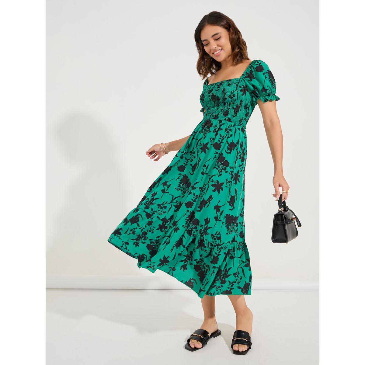 Luxewave X Styli  Floral Print Square Neck Midi Dress-women-clothing-dresses-image-1