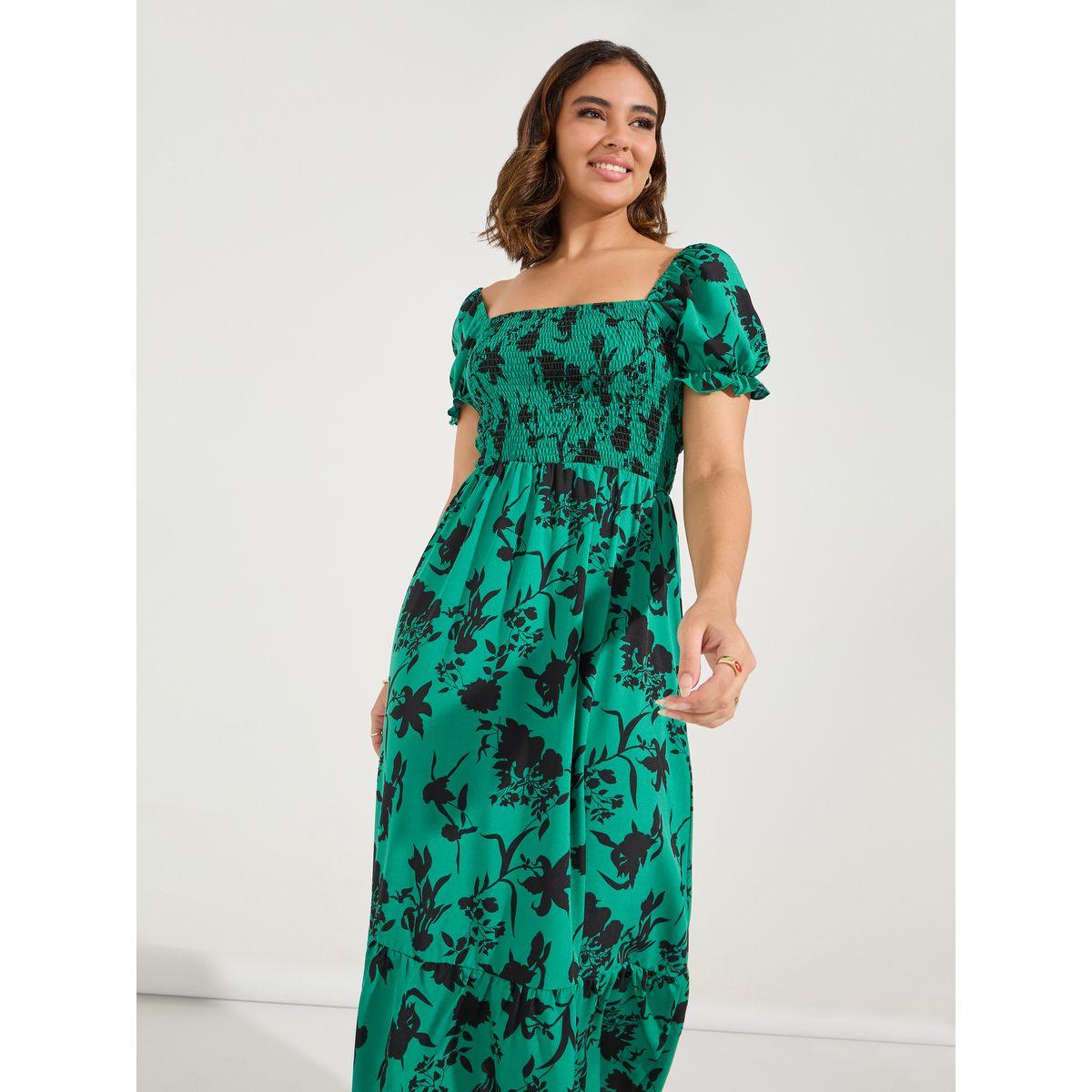 فستان ميدي مطبع بزهور مع ياقة واسعة لوكس ويف × ستايلي-women-clothing-dresses-image-2