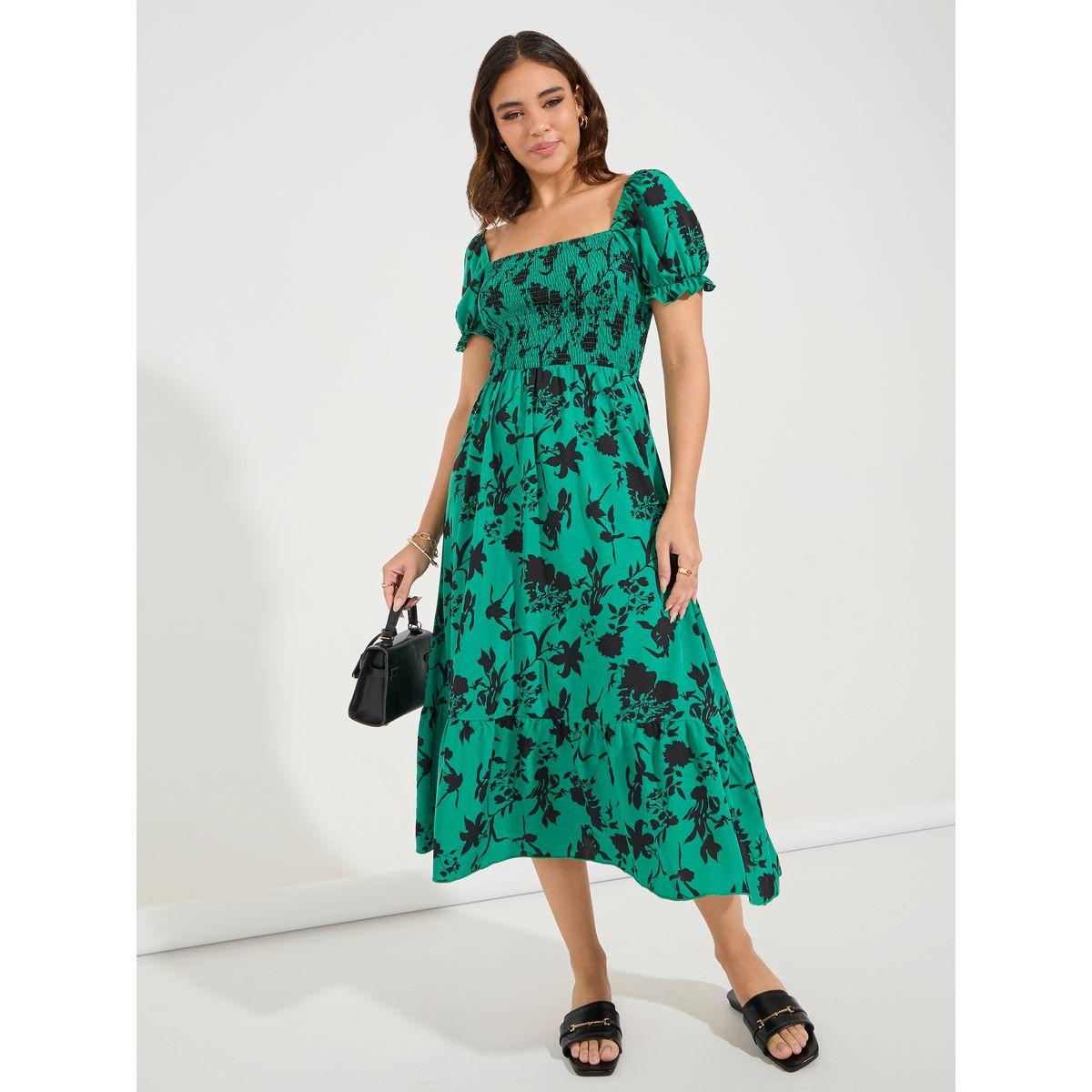 فستان ميدي مطبع بزهور مع ياقة واسعة لوكس ويف × ستايلي-women-clothing-dresses-image-4