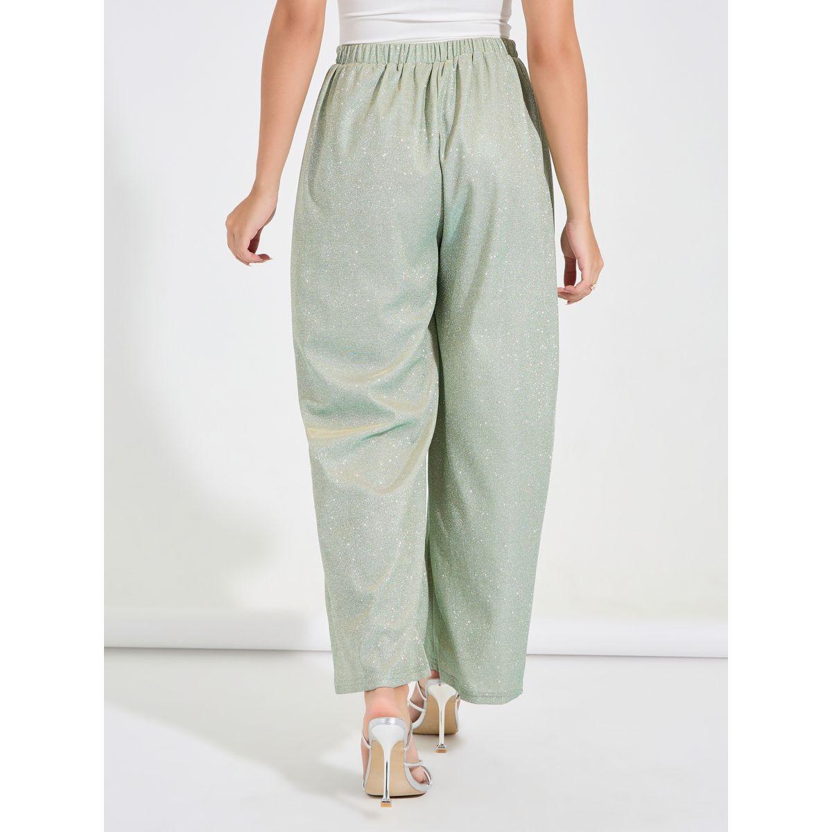 Luxewave X Styli  Glitter Look Wide Leg Pants with Elastic Waistband-women-clothing-bottoms-trousers-image-4