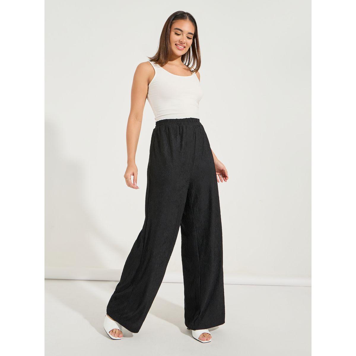 بنطال بقصة ارجل مستقيمة وخصر مطاطي لوكس ويف × ستايلي-women-clothing-bottoms-trousers-image-1