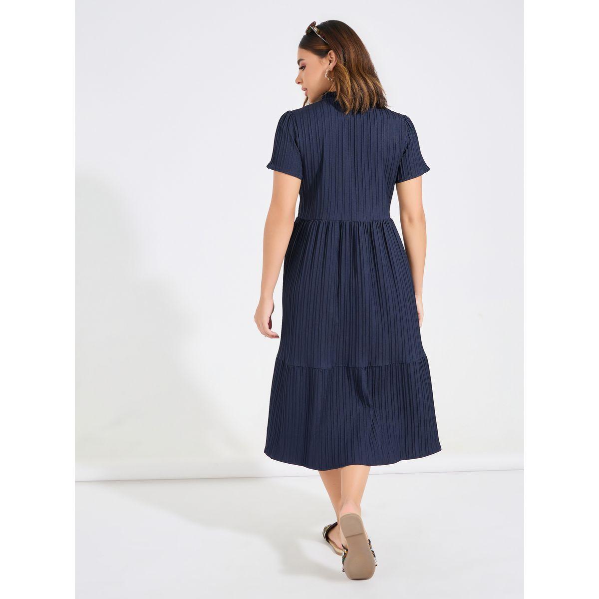 Luxewave X Styli  Solid Textured V Neck Midi Dress-women-clothing-dresses-image-6