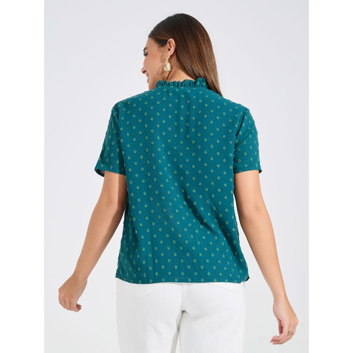 Luxewave X Styli  Swiss Dots Solid Notch Neck Blouse-women-clothing-shirtsandblouses-blouses-image-4
