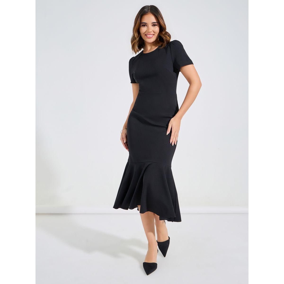 Luxewave X Styli  Solid Mermaid Hem Midi Dress-women-clothing-dresses-image-2