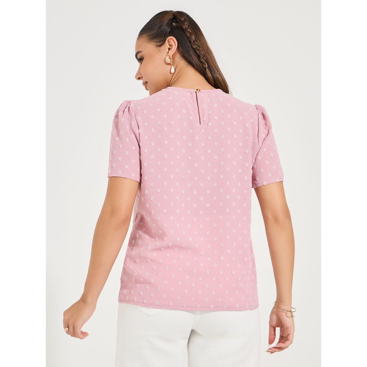 بلوزة سادة بخيوط دوبي مع اكمام منفوخة لوكس ويف × ستايلي-women-clothing-shirtsandblouses-blouses-image-5