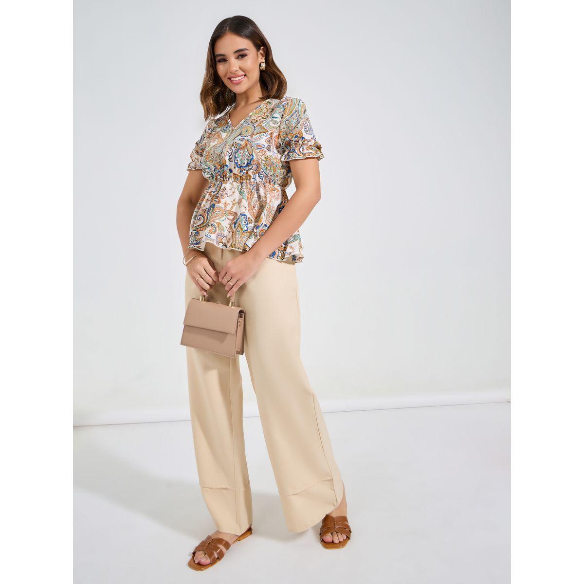Luxewave X Styli  Paisley Print V Neck Ruffle Hem Blouse-women-clothing-shirtsandblouses-blouses-image-2