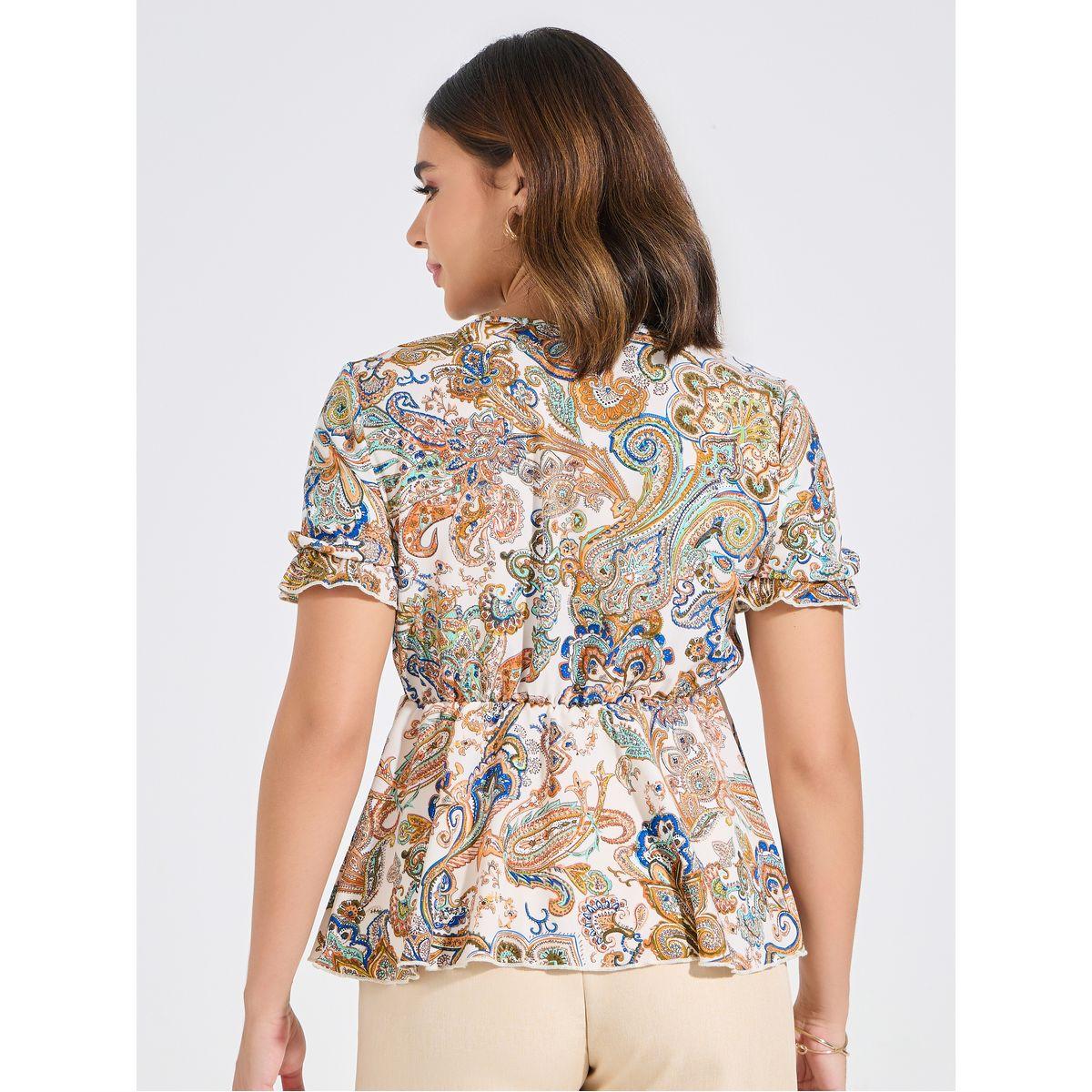 Luxewave X Styli  Paisley Print V Neck Ruffle Hem Blouse-women-clothing-shirtsandblouses-blouses-image-4