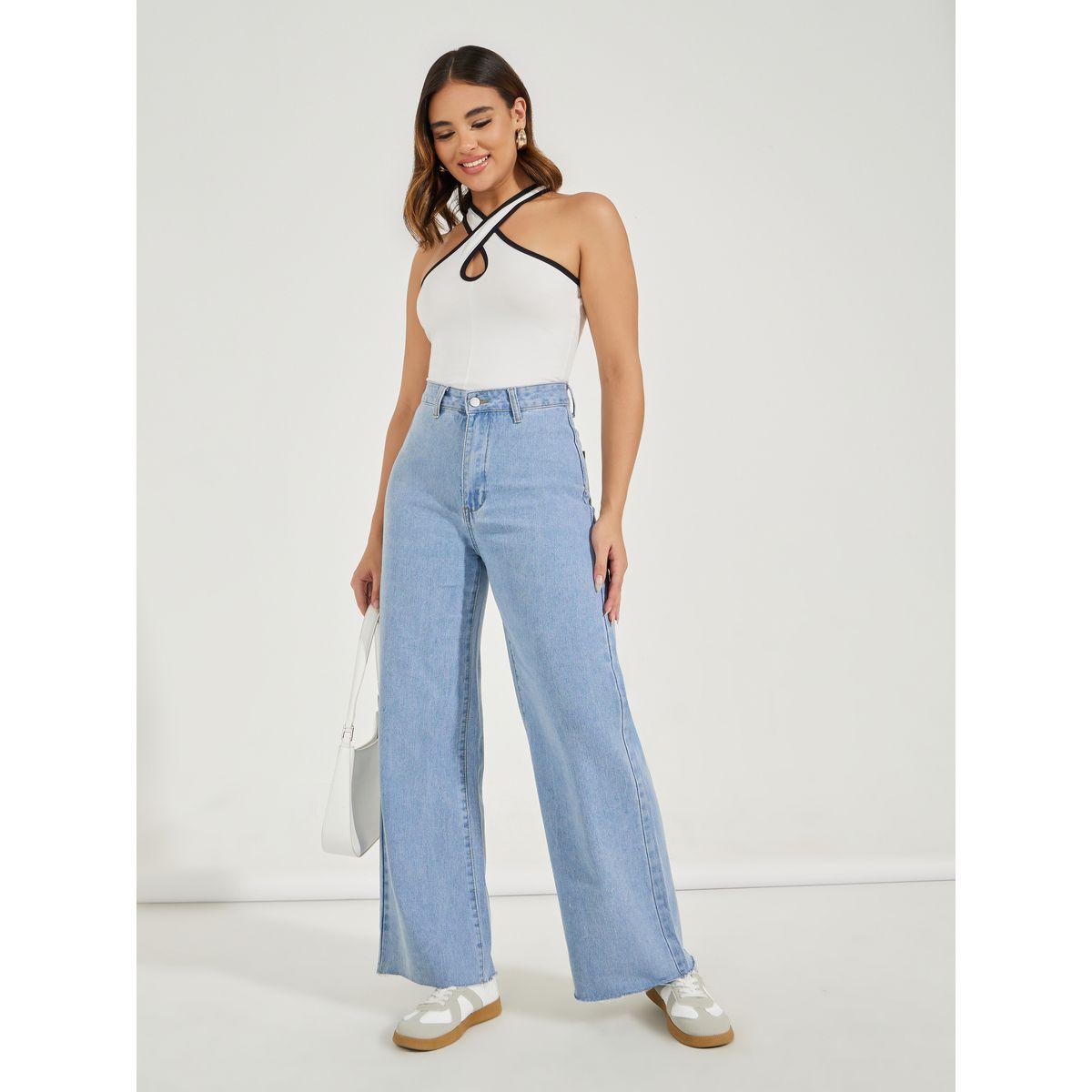 جينز بارجل واسعة وحواف ممزقة-women-clothing-bottoms-jeans-image-1