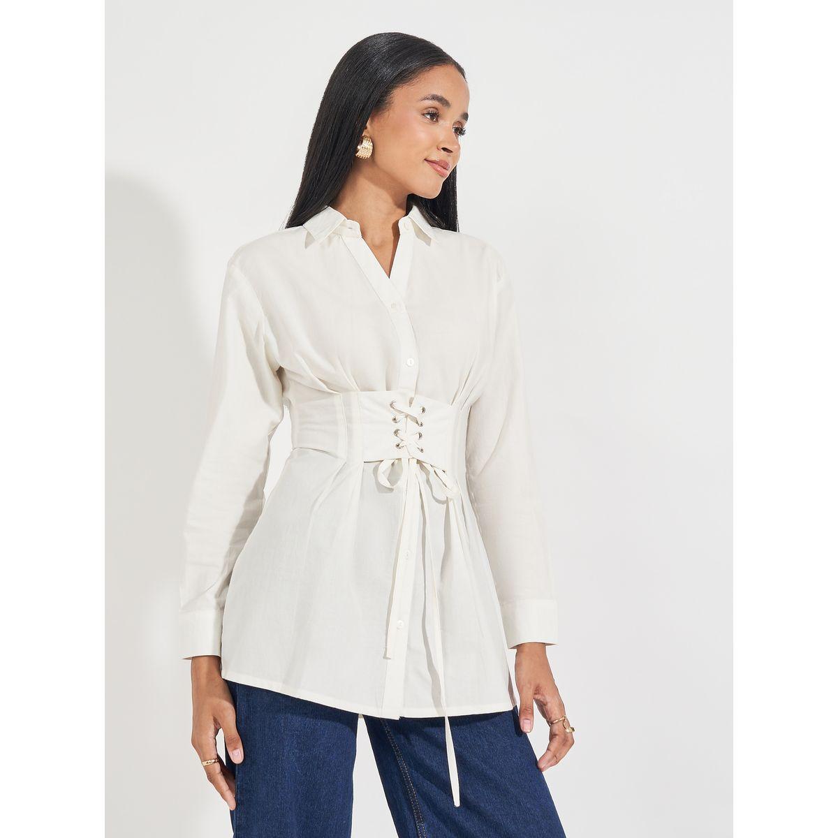 Styli Elevate Oversized Longline Shirt with Tie-Up Detail-women-clothing-shirtsandblouses-shirts-image-1