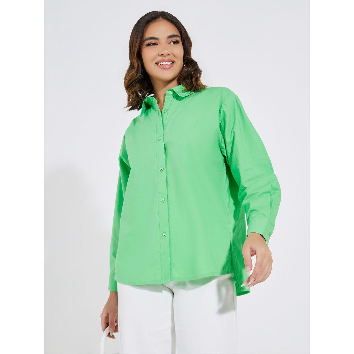 Styli Elevate Oversized Longline Box Pleated Buttoned Shirt with Back Mock Collar-women-clothing-shirtsandblouses-shirts-image-1