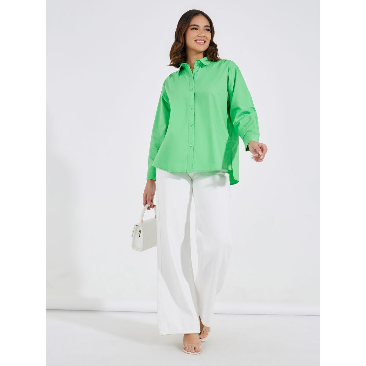 Styli Elevate Oversized Longline Box Pleated Buttoned Shirt with Back Mock Collar-women-clothing-shirtsandblouses-shirts-image-2
