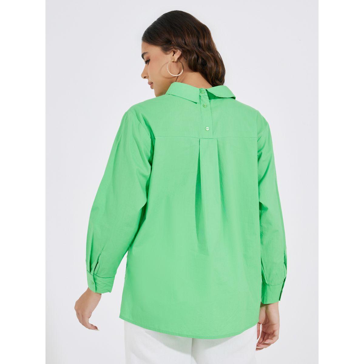 Styli Elevate Oversized Longline Box Pleated Buttoned Shirt with Back Mock Collar-women-clothing-shirtsandblouses-shirts-image-3