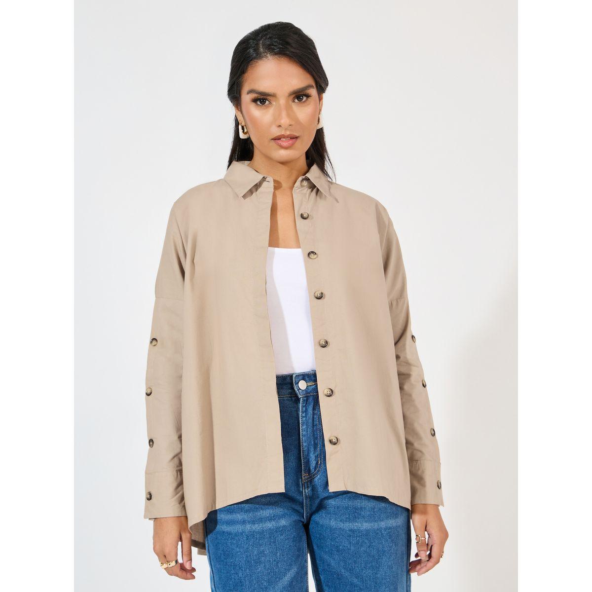Styli Elevate Oversized Longline Poplin Shirt with Button Accent-women-clothing-shirtsandblouses-shirts-image-1